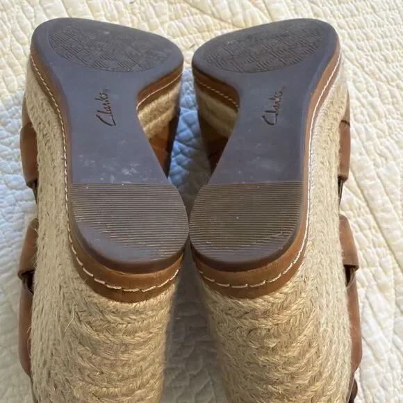 Clarks Indigo Amelia Drift Brown Wedge Jute Size 10 Sandals Espadrilles Boho - Picture 8 of 12
